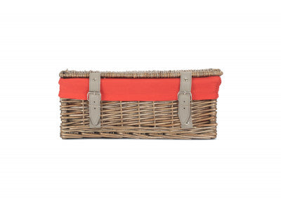 Basket, 14 inch EMPTY WICKER HAMPER BASKET - ANTIQUE WASH - RED LINING