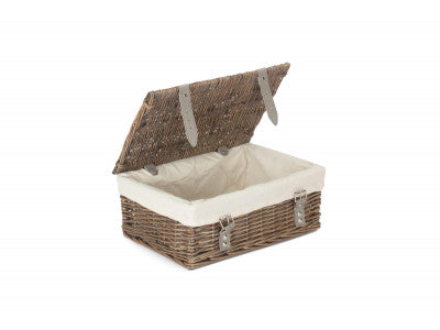 Basket, 14 inch EMPTY WICKER HAMPER BASKET - ANTIQUE WASH - WHITE LINING