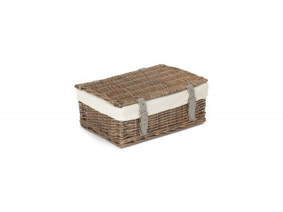 Basket, 14 inch EMPTY WICKER HAMPER BASKET - ANTIQUE WASH - WHITE LINING