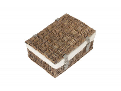 Basket, 14 inch EMPTY WICKER HAMPER BASKET - ANTIQUE WASH - WHITE LINING