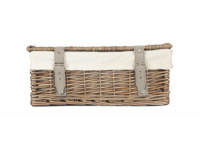 Basket, 14 inch EMPTY WICKER HAMPER BASKET - ANTIQUE WASH - WHITE LINING