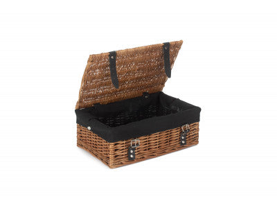 Basket, 14 inch EMPTY WICKER HAMPER BASKET - DOUBLE STEAMED - BLACK LINING