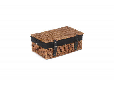 Basket, 14 inch EMPTY WICKER HAMPER BASKET - DOUBLE STEAMED - BLACK LINING