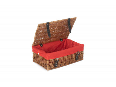 Basket, 14 inch EMPTY WICKER HAMPER BASKET - DOUBLE STEAMED - RED LINING