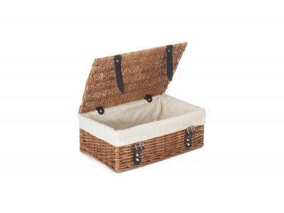 Basket, 14 inch EMPTY WICKER HAMPER BASKET - DOUBLE STEAMED - WHITE LINING