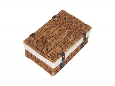 Basket, 14 inch EMPTY WICKER HAMPER BASKET - DOUBLE STEAMED - WHITE LINING