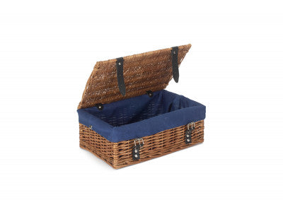 Basket, 14 inch EMPTY WICKER HAMPER BASKET - DOUBLE STEAMED - NAVY BLUE LINING