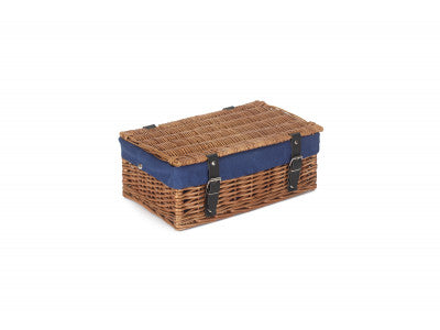 Basket, 14 inch EMPTY WICKER HAMPER BASKET - DOUBLE STEAMED - NAVY BLUE LINING