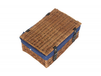 Basket, 14 inch EMPTY WICKER HAMPER BASKET - DOUBLE STEAMED - NAVY BLUE LINING