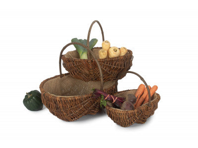Basket, Set of 3 OVAL UNPEELED WILLOW GARDEN TRUG 