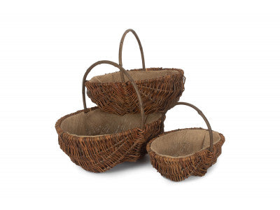 Basket, Set of 3 OVAL UNPEELED WILLOW GARDEN TRUG 