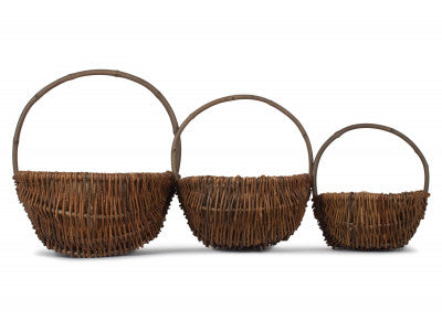 Basket, Set of 3 OVAL UNPEELED WILLOW GARDEN TRUG 