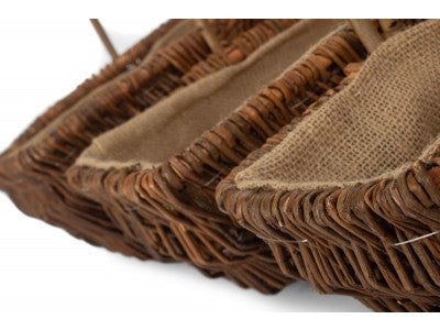 Basket, Set of 3 RECTANGULAR UNPEELED WILLOW GARDEN TRUG with HESSIAN LINING 