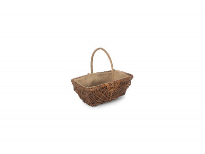 Basket, SMALL RECTANGULAR UNPEELED WILLOW GARDEN TRUG with HESSIAN LINING
