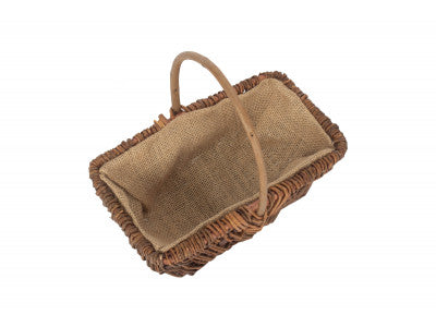 Basket, SMALL RECTANGULAR UNPEELED WILLOW GARDEN TRUG with HESSIAN LINING