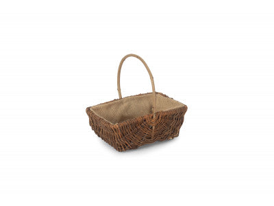 Basket, MEDIUM RECTANGULAR UNPEELED WILLOW GARDEN TRUG with HESSIAN LINING