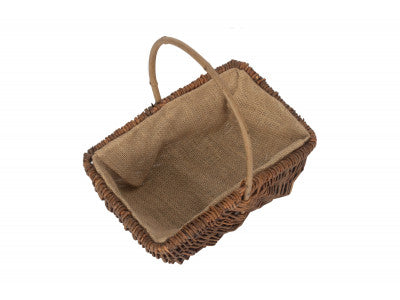 Basket, MEDIUM RECTANGULAR UNPEELED WILLOW GARDEN TRUG with HESSIAN LINING