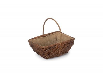Basket, LARGE RECTANGULAR UNPEELED WILLOW GARDEN TRUG with HESSIAN LINING