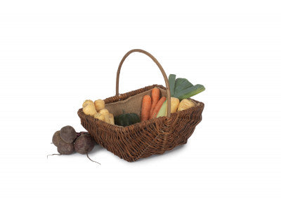 Basket, LARGE RECTANGULAR UNPEELED WILLOW GARDEN TRUG with HESSIAN LINING