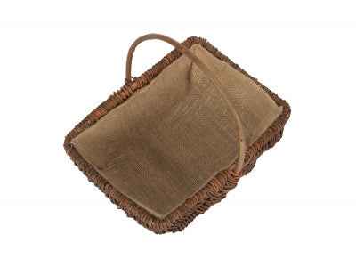Basket, LARGE RECTANGULAR UNPEELED WILLOW GARDEN TRUG with HESSIAN LINING