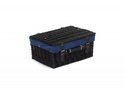 "Basket, 16" BLACK HAMPER with NAVY BLUE LINING"