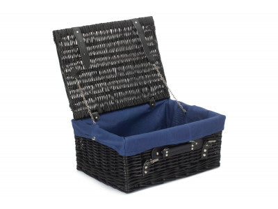 "Basket, 16" BLACK HAMPER with NAVY BLUE LINING"
