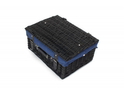 "Basket, 16" BLACK HAMPER with NAVY BLUE LINING"