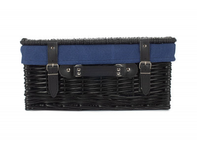 "Basket, 16" BLACK HAMPER with NAVY BLUE LINING"
