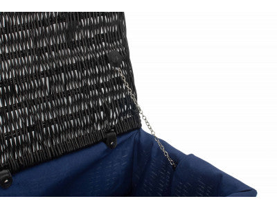 "Basket, 16" BLACK HAMPER with NAVY BLUE LINING"