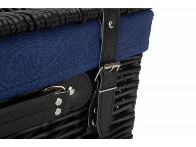 "Basket, 16" BLACK HAMPER with NAVY BLUE LINING"