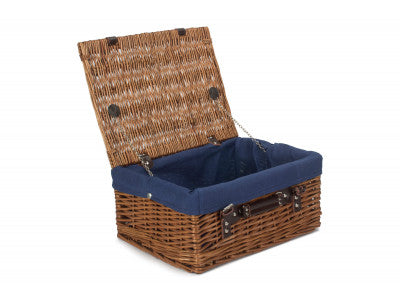 "Basket, 16" DOUBLE STEAMED HAMPER with NAVY BLUE LINING"