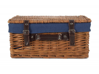 "Basket, 16" DOUBLE STEAMED HAMPER with NAVY BLUE LINING"