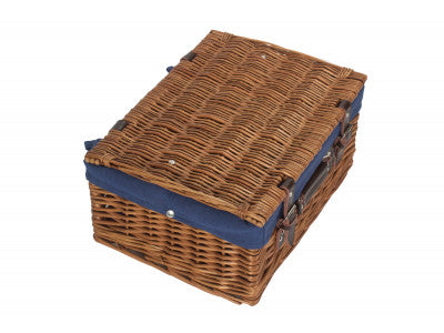 "Basket, 16" DOUBLE STEAMED HAMPER with NAVY BLUE LINING"