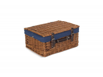 "Basket, 16" DOUBLE STEAMED HAMPER with NAVY BLUE LINING"