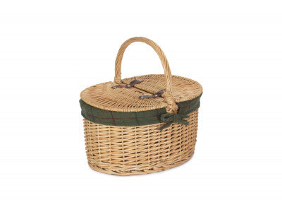 Basket, BUFF OVAL PICNIC BASKET with GREEN TWEED LINING