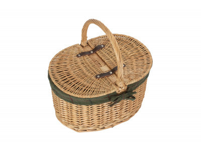 Basket, BUFF OVAL PICNIC BASKET with GREEN TWEED LINING
