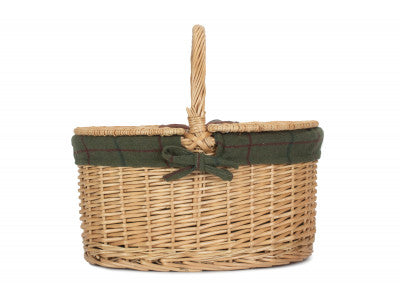 Basket, BUFF OVAL PICNIC BASKET with GREEN TWEED LINING