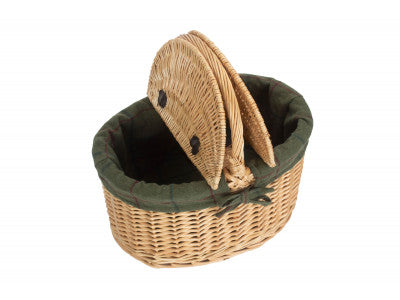 Basket, BUFF OVAL PICNIC BASKET with GREEN TWEED LINING