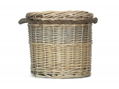 Basket, MEDIUM ANTIQUE WASH ROUND ROPE HANDLED LOG BASKET