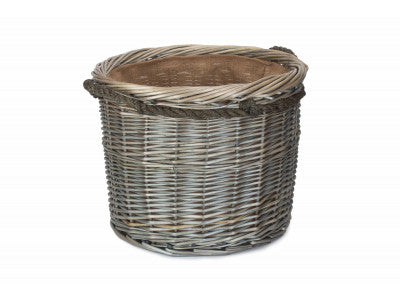 Basket, LARGE ANTIQUE WASH ROUND ROPE HANDLED LOG BASKET