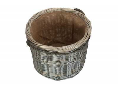 Basket, LARGE ANTIQUE WASH ROUND ROPE HANDLED LOG BASKET