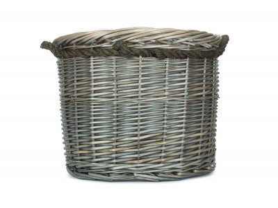 Basket, LARGE ANTIQUE WASH ROUND ROPE HANDLED LOG BASKET
