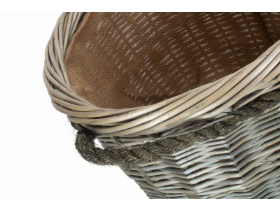 Basket, LARGE ANTIQUE WASH ROUND ROPE HANDLED LOG BASKET