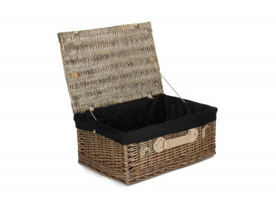 "Basket, 22" ANTIQUE WASH HAMPER with BLACK LINING"