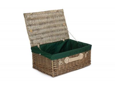 "Basket, 22" ANTIQUE WASH HAMPER with GREEN LINING"