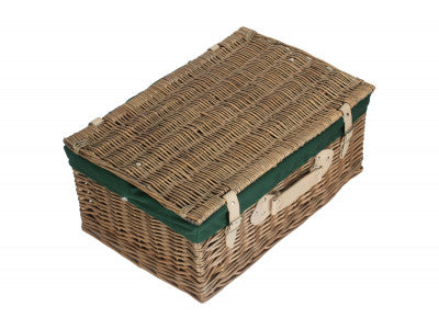 "Basket, 22" ANTIQUE WASH HAMPER with GREEN LINING"
