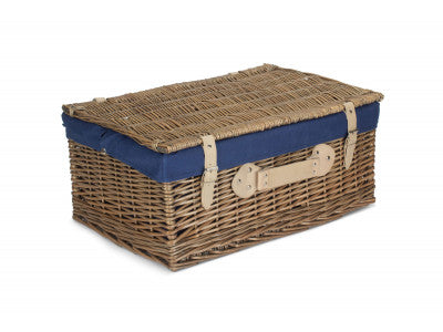 "Basket, 22" ANTIQUE WASH HAMPER with NAVY BLUE LINING"