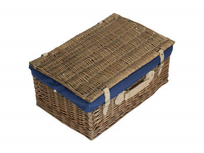 "Basket, 22" ANTIQUE WASH HAMPER with NAVY BLUE LINING"