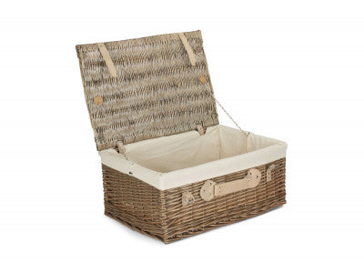 "Basket, 22" ANTIQUE WASH HAMPER with WHITE LINING"
