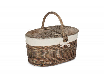 Basket, DEEP ANTIQUE WASH OVAL PICNIC BASKET with WHITE LINING
